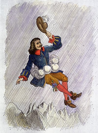 Cyrano de Bergeracableve injektiopulloillaan, kuvitus Cyrano de Bergeracin romaanista: "" L