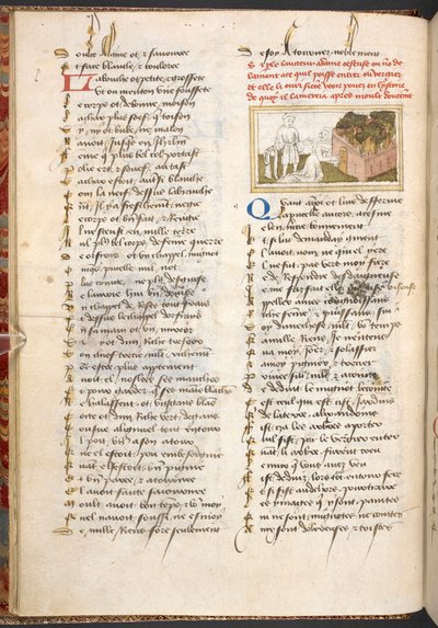 Dame Oiseuse päästää rakastajan sisään Nautintojen puutarhan ovista, Le Roman de la Rosesta c. 1400. tekijältä French School