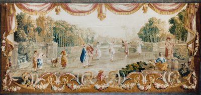 Dance in a Park, Aubusson Tapestry Workshop, n. 1782 (villa ja silkki) tekijältä French School