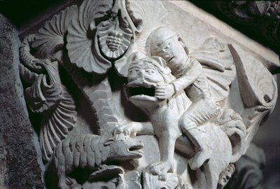 David Slaying the Lion (yksityiskohta isosta) n.1130 (kivi) tekijältä French School