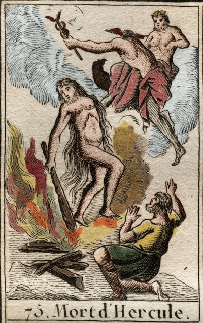 Herculesin (Heracles) kuolema ja apoteoosi Pierre Blanchardin teoksesta Mythologie de la jeunesse 1803. tekijältä French School