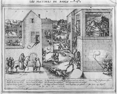 Amiraali Gaspard II de Coligny (1519-72) kuoli Pyhän Bartolomeuksen verilöylyn aikaan vuonna 1572 (katso värit 187818) tekijältä French School