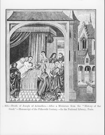 Joseph Arimathealaisen kuolema, Saint Graalin historiasta, kuvitus tieteestä ja kirjallisuudesta keskiajalla ja renessanssilla, kirjoittanut ja kaivertanut Paul Lacroix, 1878 ( tekijältä French School