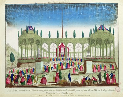 Bastillen koristelu ja valaistus liiton juhlaa varten, 14. heinäkuuta 1790 tekijältä French School