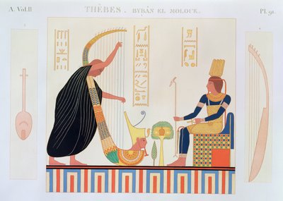 Koriste Harppujen huoneesta, Itähauta, Byban el Molouk, Thebes, II osa, levy 91 Edmonde Francois Jomardin Egyptin kuvauksista, julkaistu 1809-22 tekijältä French School