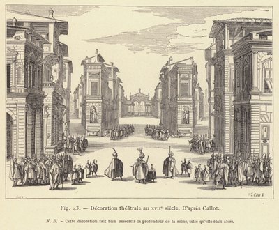 Teatterikoristelu 1600-luvulla (kaiverrus) tekijältä French School