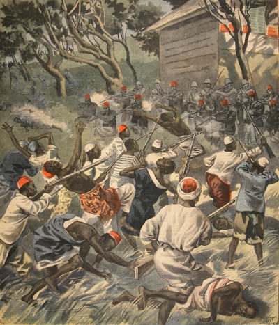 Sakalavan kansan voittaminen, Madagaskar, kuva Le Petit Journalista: Supplement illustre, 3. huhtikuuta 1898 tekijältä French School