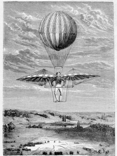 Deghen (Degen) -laite aerostaattien suuntaamiseen vuonna 1812 - "" Album of Sciencessä; maineikkaat tiedemiehet; Suuria löytöjä””” 1896. tekijältä French School