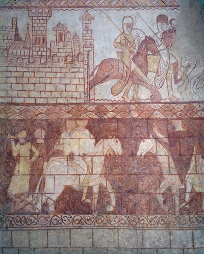 Ristiretkeläisten temppeliritarien lähtö vuonna 1163 Syyriasta Krak des Chevaliersin linnasta Boquéen taisteluun tekijältä French School