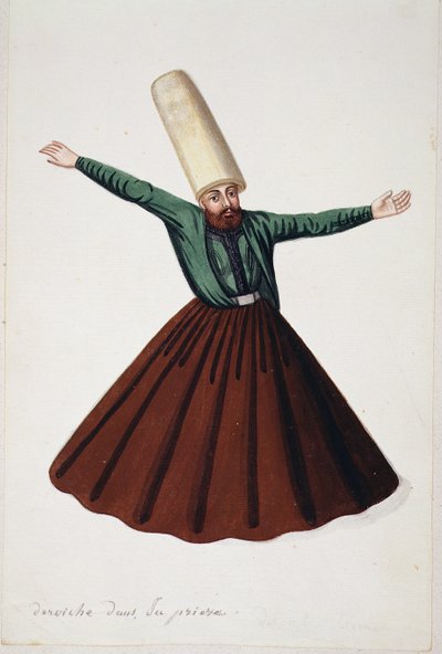 Dervish rukouksessa, ottomaanien aika, 1700-luvun kolmas neljännes (wc paperilla) tekijältä French School