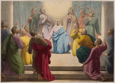 Pyhän Hengen laskeutuminen, kuvitus katekisuksesta LHistoire Sainte, julkaisija Charles Delagrave, Pariisi, 1800-luvun loppu tekijältä French School