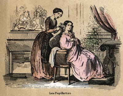 Kuvaus eri tuotteista ja paperin käyttötavoista: kalvot, paperinpalat, joita kuivaimet erottavat toisistaan. Levy "" Le papier et ses produits"" in "" les Recreations instructives"" Jules Delbruckin synoptique-maalaus, kaiverrus vuodelta 1860. Yksityinen c tekijältä French School