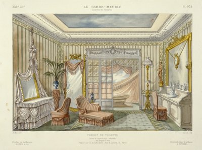 Le Garde-Meuble -kylpyhuonesarjan suunnittelu, Pub. Pariisi, n.1890 (värilitro). tekijältä French School
