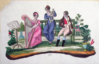 Ulkokonserttia kuvaava malli fanille, n. 1830 tekijältä French School