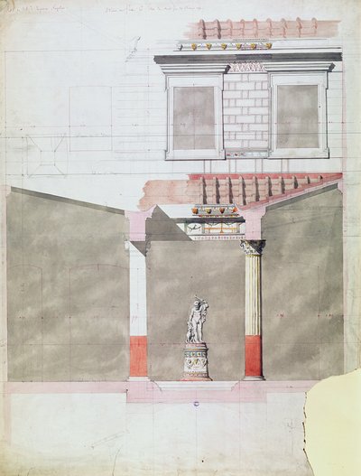 Suunnittelu Prinssi Napoleon III:n (1808-73) Pompejin palatsin atriumiin (wc paperilla) tekijältä French School