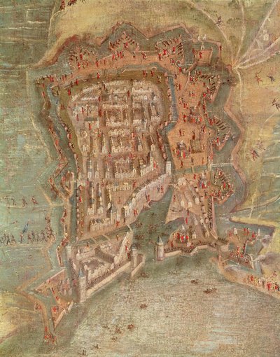 Yksityiskohta - Kardinaali Richelieun joukkojen La Rochellen piiritys vuosina 1627-1668 (öljy kankaalle) tekijältä French School