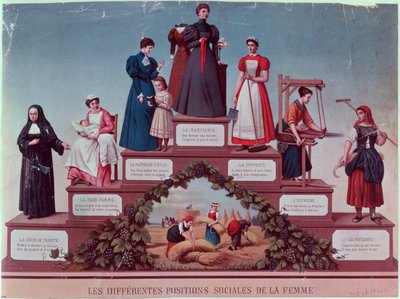 Naisten erilaiset sosiaaliset asemat, 1800-luvun loppu (värikaiverrus) tekijältä French School
