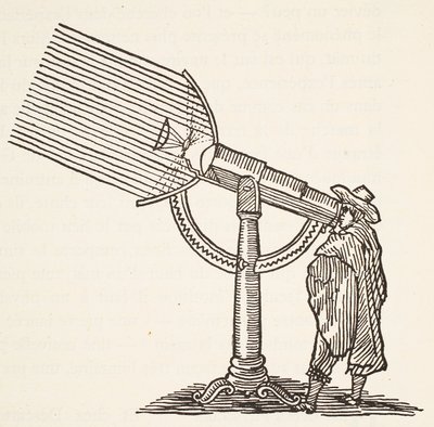 Dioptrikaukoputki, kopio Boris Mestcherskyn (k. 1957) kaiverruksesta, kuvitus julkaisusta Histoire de la Nation Francaise, Sciences, Volumes I & II, Gabriel Hanotaux (1853-1944), 1924 tekijältä French School
