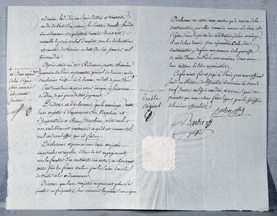 Keisari Napoleon Bonaparten (1769-1821) ja keisarinna Josephinen (1763-1814) avioeroilmoitus 9. tammikuuta 1810 tekijältä French School
