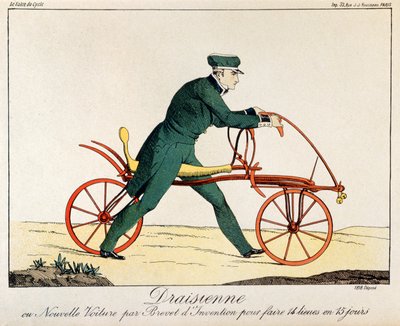 Draisienne, polkupyörän esi-isä, 1820 (värikaiverrus) tekijältä French School