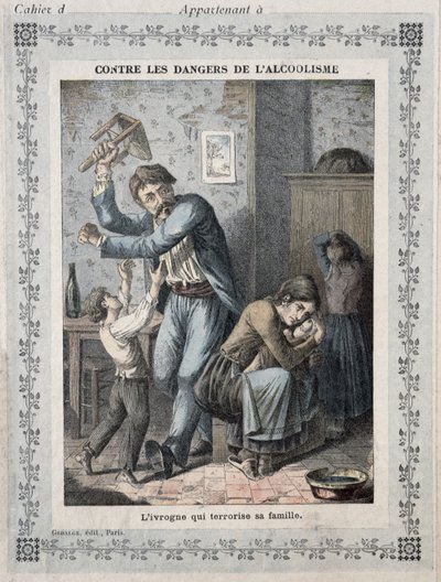 Juoppo terrorisoi perhettään, koulun harjoituskirjan kansi. noin 1900 tekijältä French School