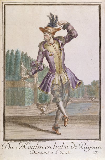 Du Moulin talonpoika-asussa balettiin LOperassa, kustantaja Mariette, 1600-luvun loppu tekijältä French School