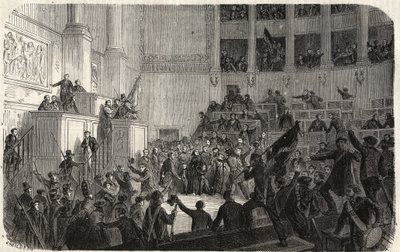 Orléansin herttuatar Chambre des Deputesissa (1848), Pariisi, Ranska - Vuoden 1848 vallankumous - Orléansin herttuatar edustajainhuoneessa Pariisissa tasavallan julistamisen aikaan" (Helene de Mecklembourg Schwerin, Orléansin herttuatar tri tekijältä French School