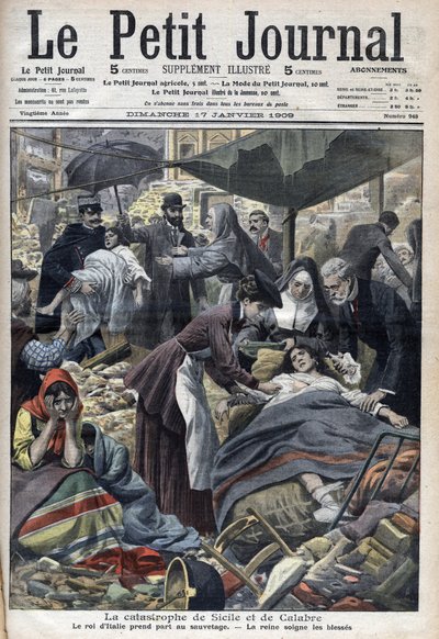 Maanjäristys Sisiliassa, Calabriassa 1909 "Le Petit Journal", tammikuu 1909 (kaiverrus) tekijältä French School
