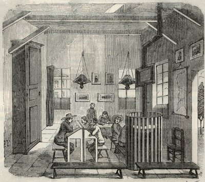 Idioottien koulu Bicetressä 1800-luvulla - Edmond Texierin kaiverrus Tableau-de-Parisissa 1852 tekijältä French School