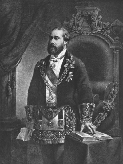 Edward (1841-1910) Walesin prinssi, myöhemmin Edward VII, vapaamuurariuden suurmestarina, 1884 tekijältä French School
