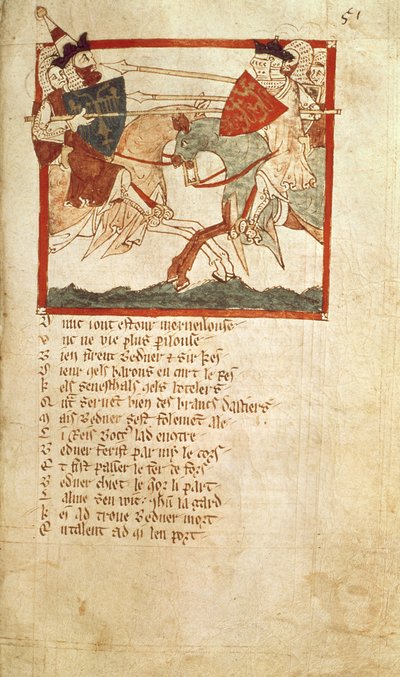 Esim. 3028 f.51 Arthur taistelee keisari Luciusta vastaan, 