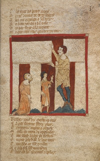 Egerton 3028, f.30 Stonehengen rakennus. Stonehenge on rakennettu Merlinin avulla 1300-luvun puolivälissä tekijältä French School