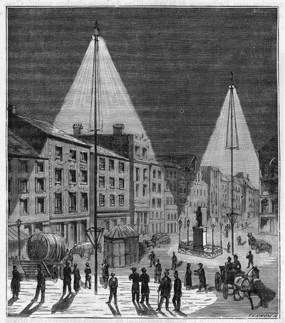 Norwichin kaupungin sähkövalaistus Englannissa 1800-luvulla - Norwichin kaupungin sähkövalaistus Englannissa 1800-luvulla - Kaiverrus "" Tieteet kaikkien saatavilla - suosittu fysiikka ja kemia" Alexis Clerc - 1800-luvun loppu tekijältä French School