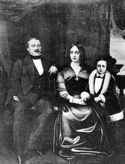 Emile Zola (1840-1902) ja hänen vanhempansa, n. 1846 tekijältä French School