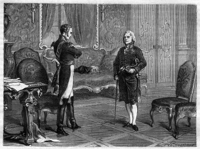 Venäjän keisari Aleksanteri I (1777-1825) (Alexandre) Charles Maurice de Talleyrand Perigordin (1754-1838) kanssa tekijältä French School