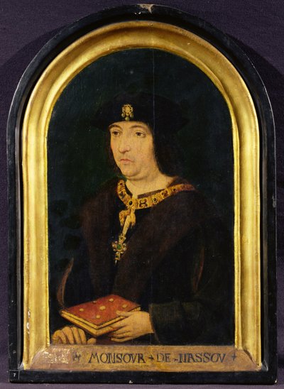 Englebert II (kirjoitettu "Monsour de Nassou") n. 1499-1531 (öljy paneelissa) tekijältä French School