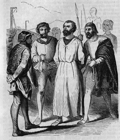 Enguerrand de Marignyn kamariherra ja kuningas Filip IV Belin ministeri marssi kidutukseen vuonna 1315. Kaiverrus 1800-luvulta. tekijältä French School