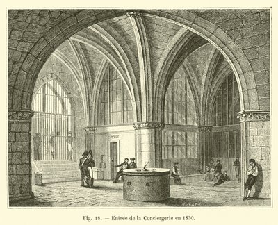 Sisäänkäynti Conciergerieen vuonna 1830 tekijältä French School