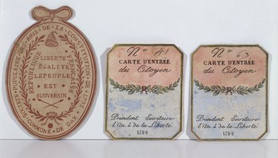 Pääsykortit perustuslain ystävien seuralle Daxissa, 1792 ja 1793 (painettu paperi) tekijältä French School