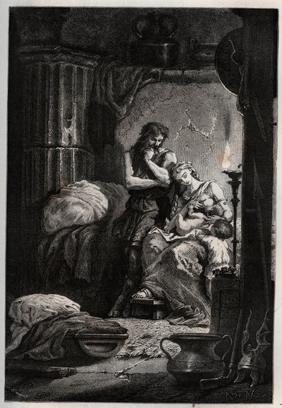 Eponine ja hänen miehensä Julius Sabinus (kuoli 78 jKr.) asuvat salaa luolassa paetakseen Vespasian keisaria (9-79) - Sabinus ja hänen vaimonsa Eponine, piilossa luolassa - kaiverrus "" L