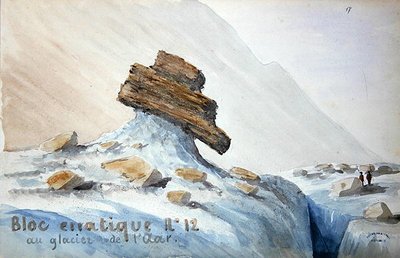 Erratic Block no.12 Aar-jäätiköllä Sveitsin Alpeilla (akvarelli paperille) tekijältä French School