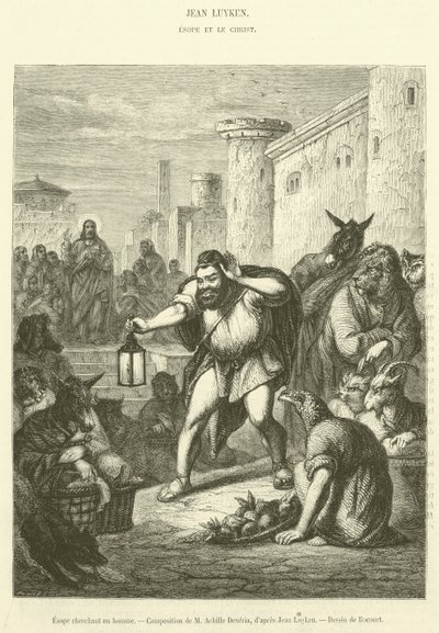 Aesop etsii miestä (kaiverrus) tekijältä French School