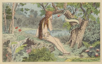 Käärmeen houkuttelema Eeva (väri litho) tekijältä French School
