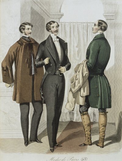 Iltapuku, kuvitus Le Journal des Tailleursista, 16. helmikuuta 1851 (värikaiverrus) tekijältä French School