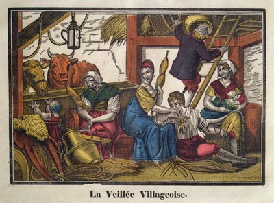 Iltaelämää kylässä, 1800-luvun alku (värilitho) tekijältä French School