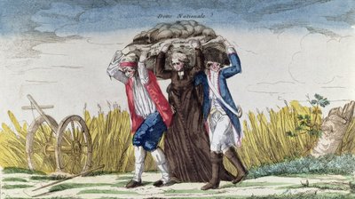 Kaikki kantavat verojen ja valtionvelan taakkaa, n. 1789 (värikaiverrus) tekijältä French School