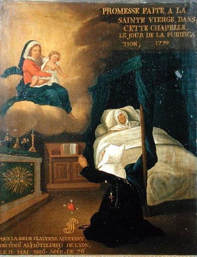 Ex voto sisar Claudine Aguetantille, joka kuoli Lyonin yleissairaalassa tekijältä French School
