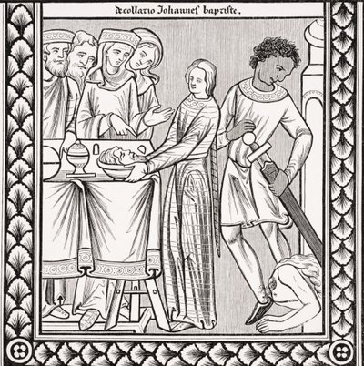 Pyhän Johannes Kastajan teloitus 1200-luvun St. Louisin psalmikirjassa olevan pienoismallin jälkeen Paul Lacroix
