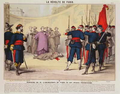 Pariisin arkkipiispan monseigneur Darboyn teloitus Pariisin kommuunin aikana, 1871 (värikaiverrus) tekijältä French School