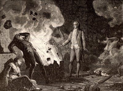 Ranskan Essonnen räjähdetehtaan räjähdys, n. 1788 (kaiverrus) tekijältä French School